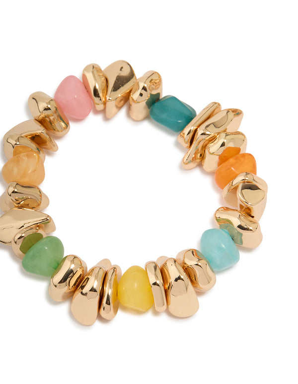 Multicoloured Chipped Beaded Stretch Bracelets 2-Pack