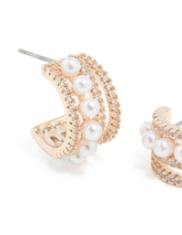 Rose Gold Plated Cubic Zirconia Pearl Hoop Earrings - link has visual effect only