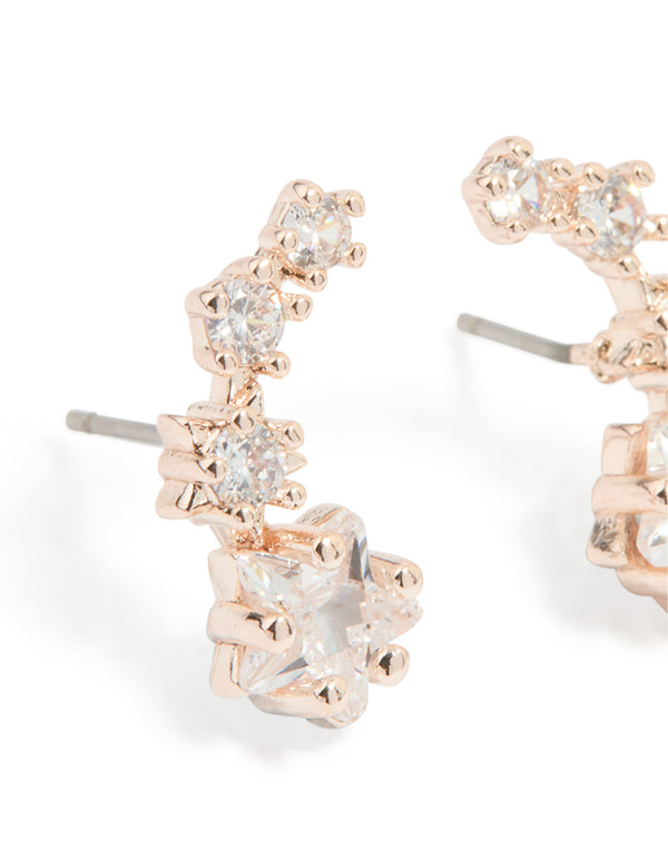 Rose Gold Plated Cubic Zirconia Graduating Star Stud Earrings