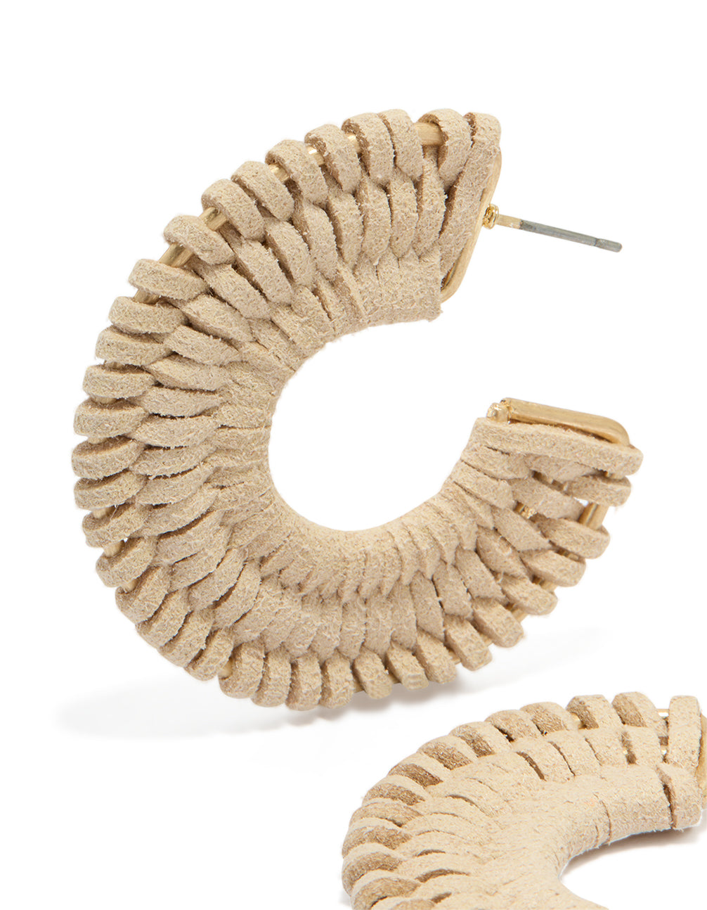 Gold Suede Braided Hoop Earrings