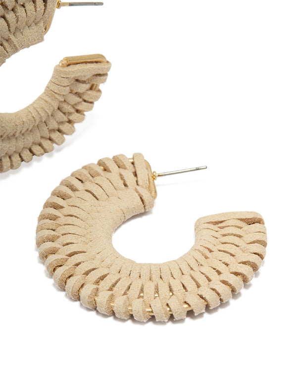 Gold Suede Braided Hoop Earrings