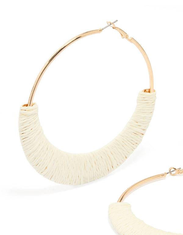 Cream Raffia Large Hoop Earrings