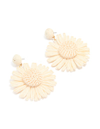 Gold Raffia Flower Drop Earrings - link has visual effect only