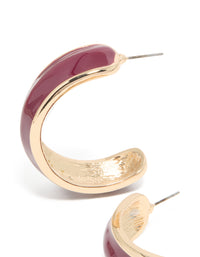 Gold Red Thick Enamel Hoop Earrings - link has visual effect only