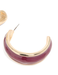 Gold Red Thick Enamel Hoop Earrings - link has visual effect only