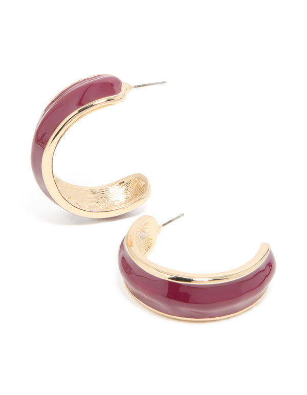 Gold Red Thick Enamel Hoop Earrings