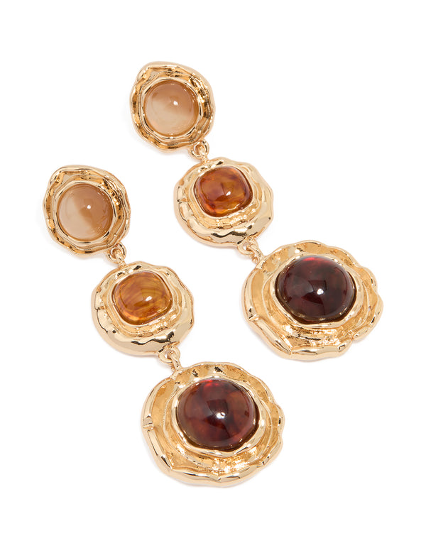 Gold Stone Trio Molten Drop Earrings