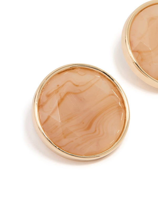 Gold Stone Circle Stud Earrings