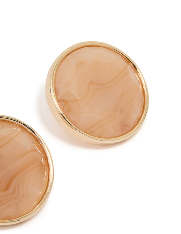 Gold Stone Circle Stud Earrings