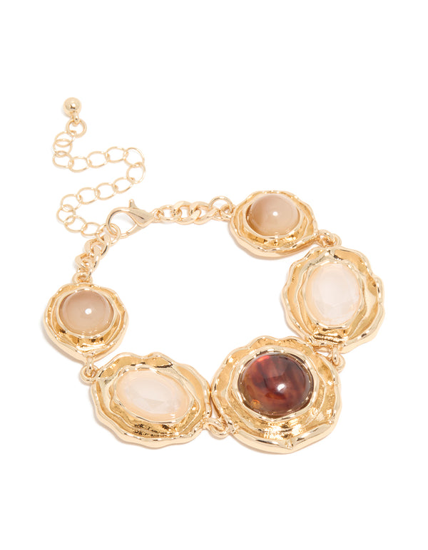 Gold Multi-Toned Stones Molten Circle Bracelet