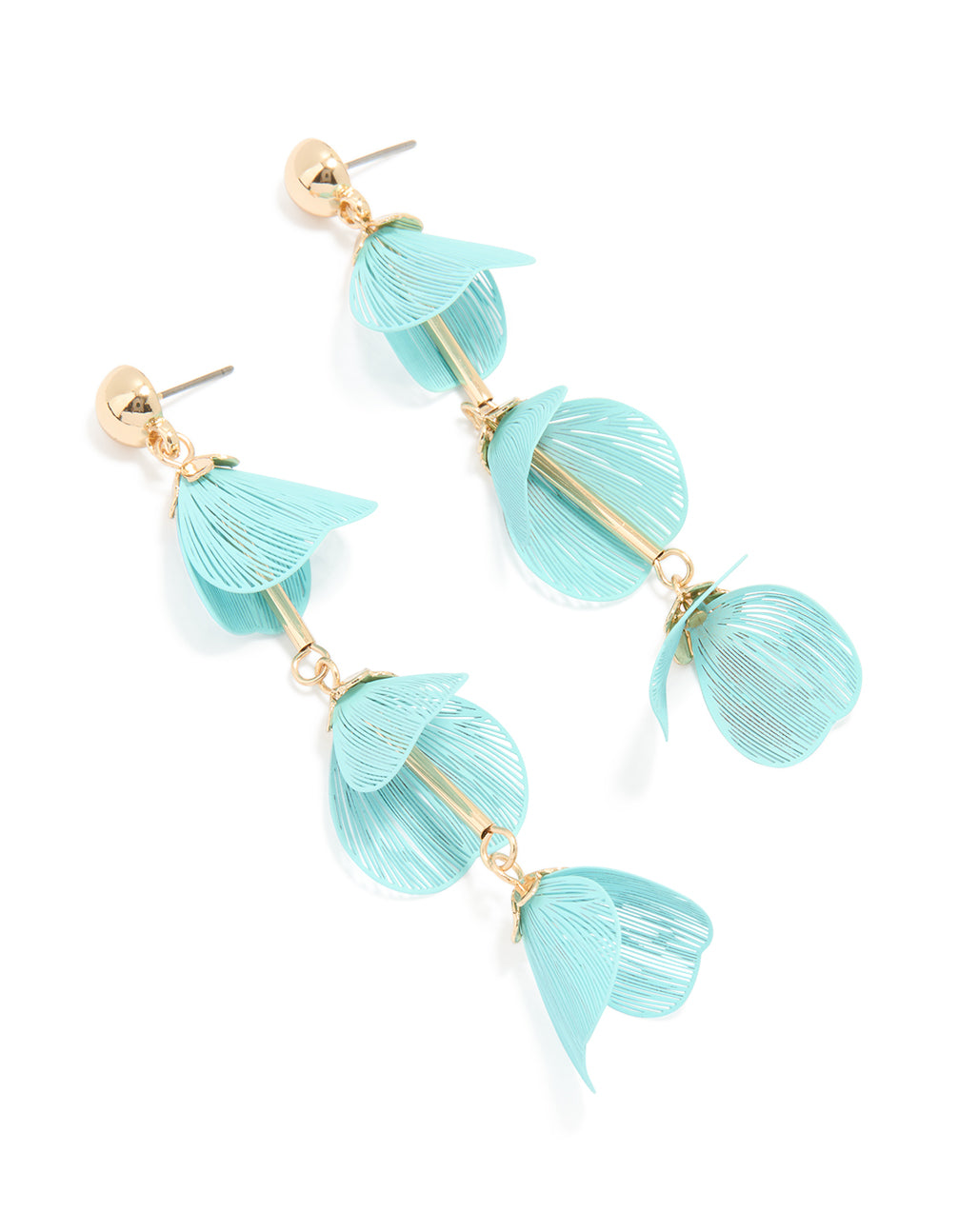 Gold Blue Filigree Flower Drop Earrings