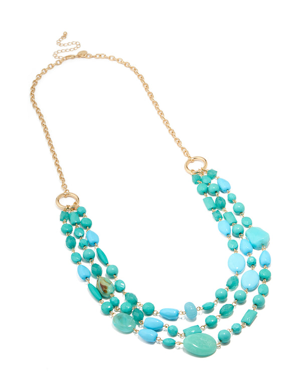 Gold Blue Beaded Layered Necklace