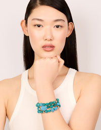 Gold Blue Beaded Stretch Bracelets 3-Pack - link has visual effect only