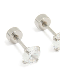 Kids Surgical Steel Cubic Zirconia 1 Carat Flat Back Studs - link has visual effect only