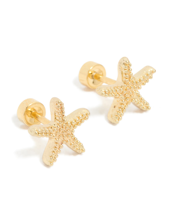 Kids Gold Plated Surgical Steel Starfish Stud Earrings