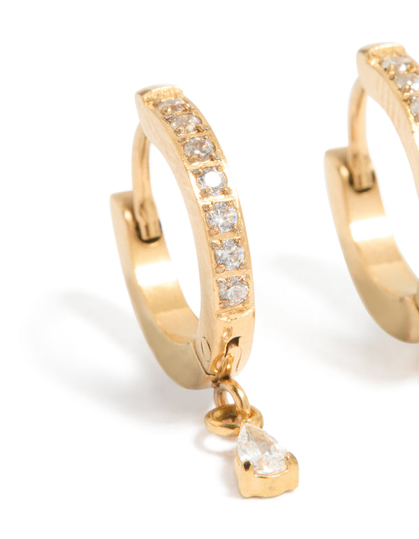 Gold Plated Surgical Steel Cubic Zirconia Pavé Huggie Earrings 2-Pack