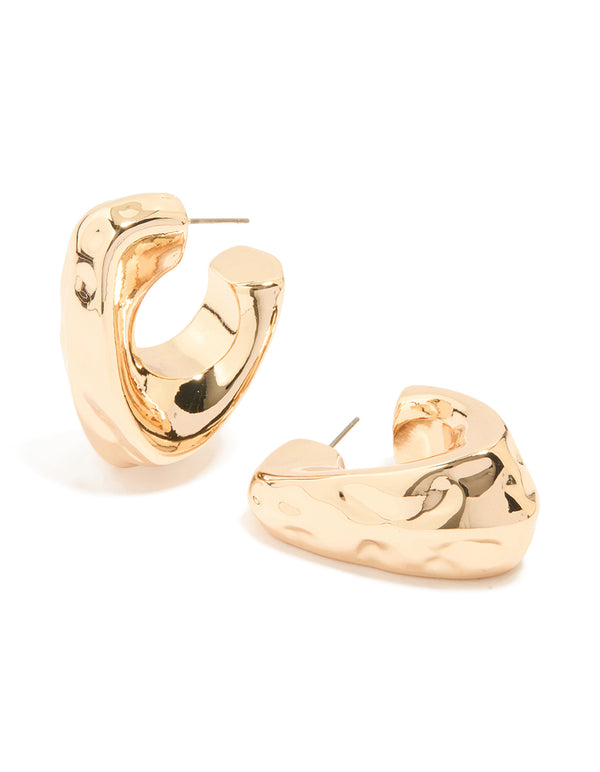 Gold Molten Triangle Hoop Earrings