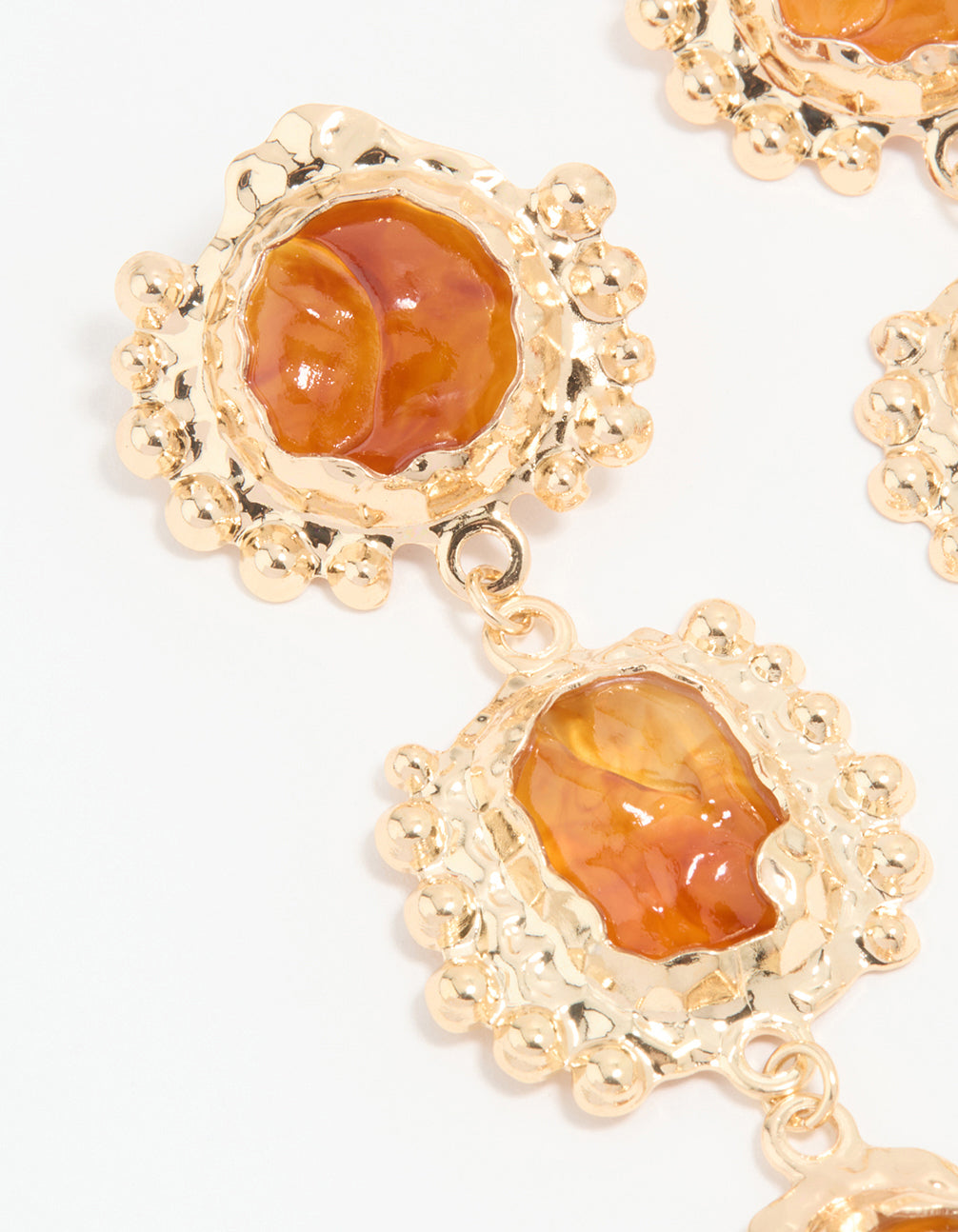 Gold Orange Stone Molten Trio Drop Earrings