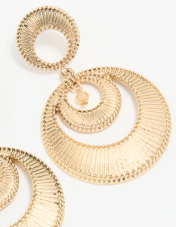 Antique Gold Round Double Drop Earrings