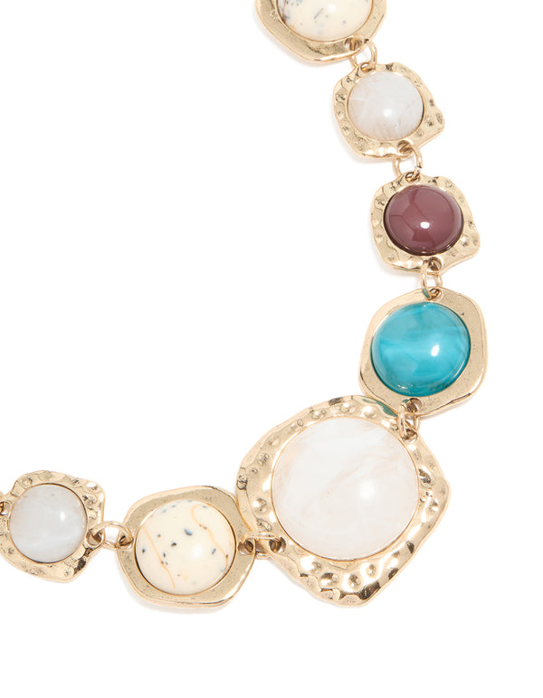 Organic Neutral & Turquoise Stone Necklace