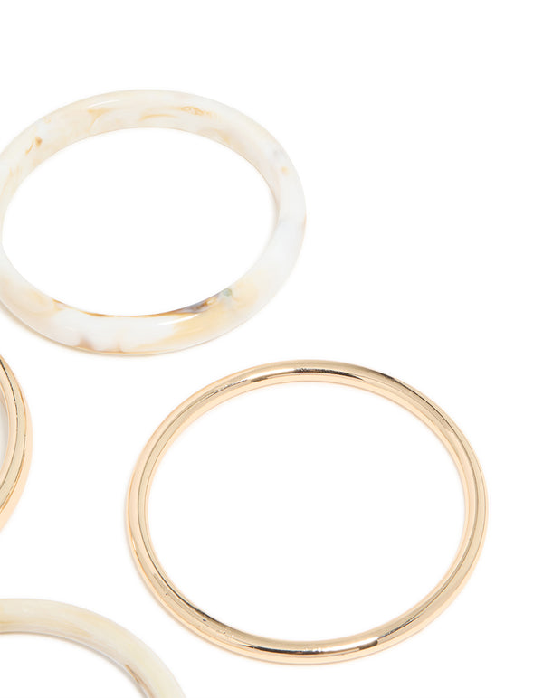 Gold & White Acrylic Marble Thin Bangles 4-Pack