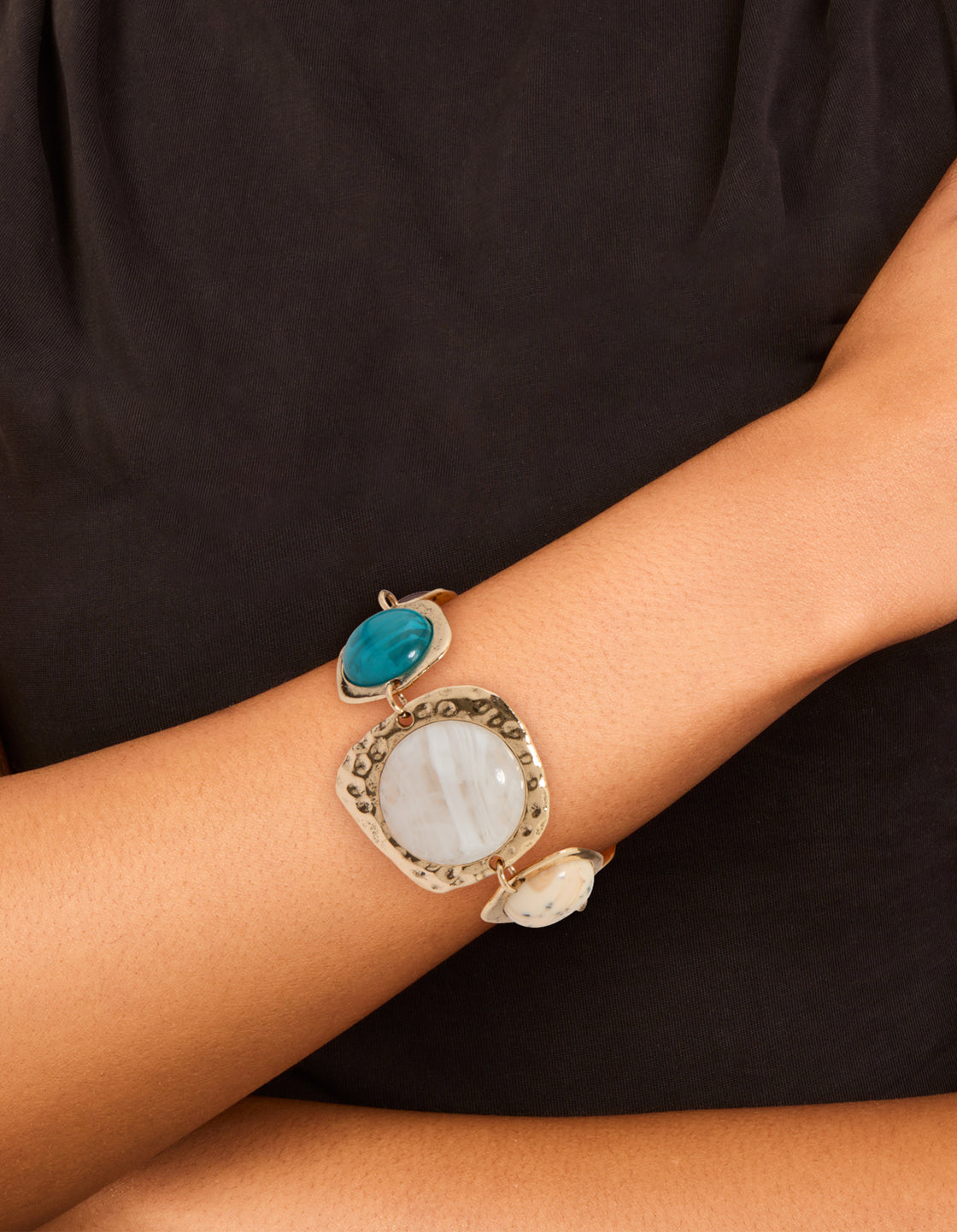 Gold Multicoloured Organic Stones Bracelet