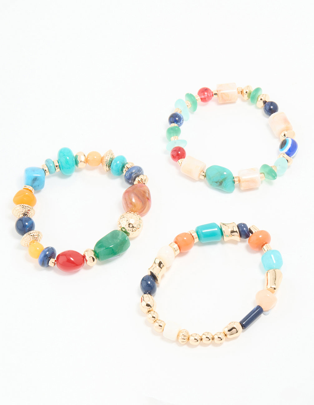 Multicoloured Acrylic Beaded Stretch Bracelets 3-Pack