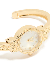 Gold Molten Vintage Round Watch Cuff - link has visual effect only
