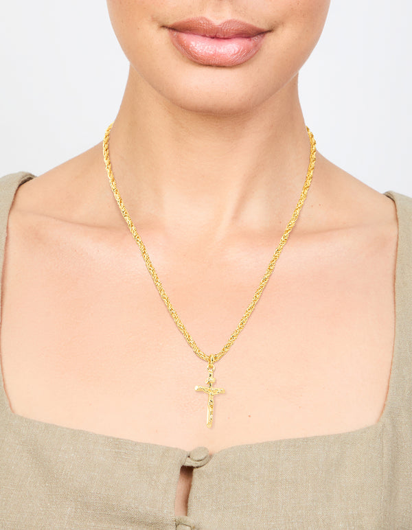 Gold Plated Twisted Chain Cross Necklace