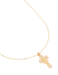 Gold Plated Cubic Zirconia Baguette Cross Pendant Necklace - link has visual effect only