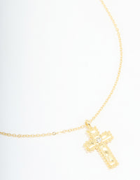 Gold Plated Diamante Ball Molten Cross Necklace - link has visual effect only