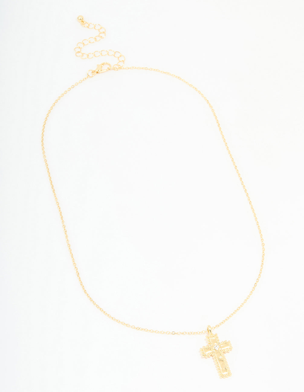 Gold Plated Diamante Ball Molten Cross Necklace