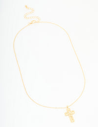 Gold Plated Diamante Ball Molten Cross Necklace - link has visual effect only