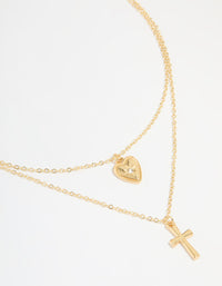 Gold Plated Diamante Heart & Cross Layered Necklace - link has visual effect only