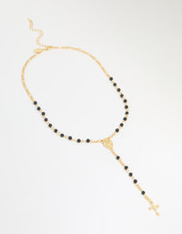 Gold Plated Black Onyx & Cross Lariat Necklace - link has visual effect only