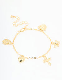 Gold Plated Cross & Heart Charm Bracelet - link has visual effect only