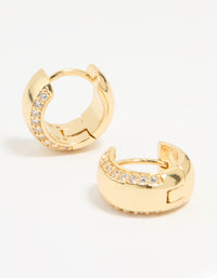 Gold Plated Cubic Zirconia Outline Bold Huggie Earrings - link has visual effect only