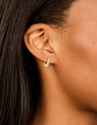 Gold Plated Cubic Zirconia Thin Huggie Earrings - link has visual effect only