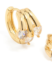 Gold Plated Cubic Zirconia Trio Graduating Huggie Earrings - link has visual effect only