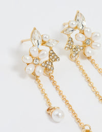 Gold Plated Diamante Pearl Flower Chain Drop Earrings - link has visual effect only