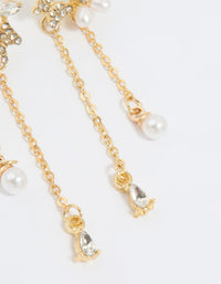 Gold Plated Diamante Pearl Flower Chain Drop Earrings - link has visual effect only