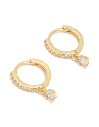 Gold Plated Cubic Zirconia Round Huggie Earrings - link has visual effect only