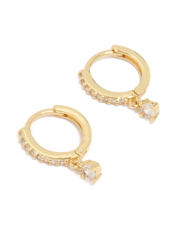 Gold Plated Cubic Zirconia Round Huggie Earrings