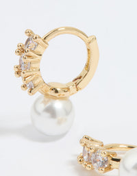 Gold Plated Cubic Zirconia Pearl Drop Huggie Earrings - link has visual effect only