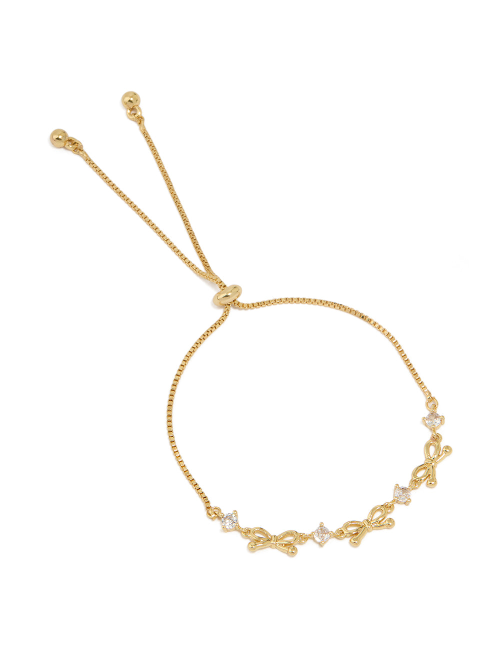 Gold Plated Cubic Zirconia Bow Toggle Bracelet