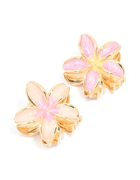 Gold Pink Enamel Frangipani Flower Claw Clips 2-Pack - link has visual effect only