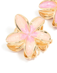 Gold Pink Enamel Frangipani Flower Claw Clips 2-Pack - link has visual effect only
