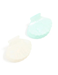White & Aqua Blue Small Shell Claw Clips 2-Pack - link has visual effect only
