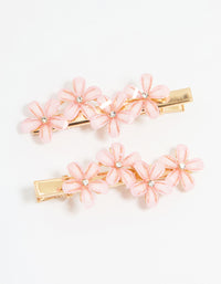 Gold Diamante Mini Pink Flower Clips 2-Pack - link has visual effect only