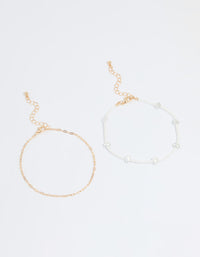 Gold Pearl Layered Chain Anklet - link has visual effect only